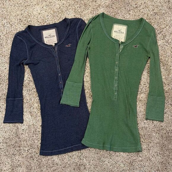 Hollister Tops - 2 Hollister Blue Green Y2K Henley Tops Small